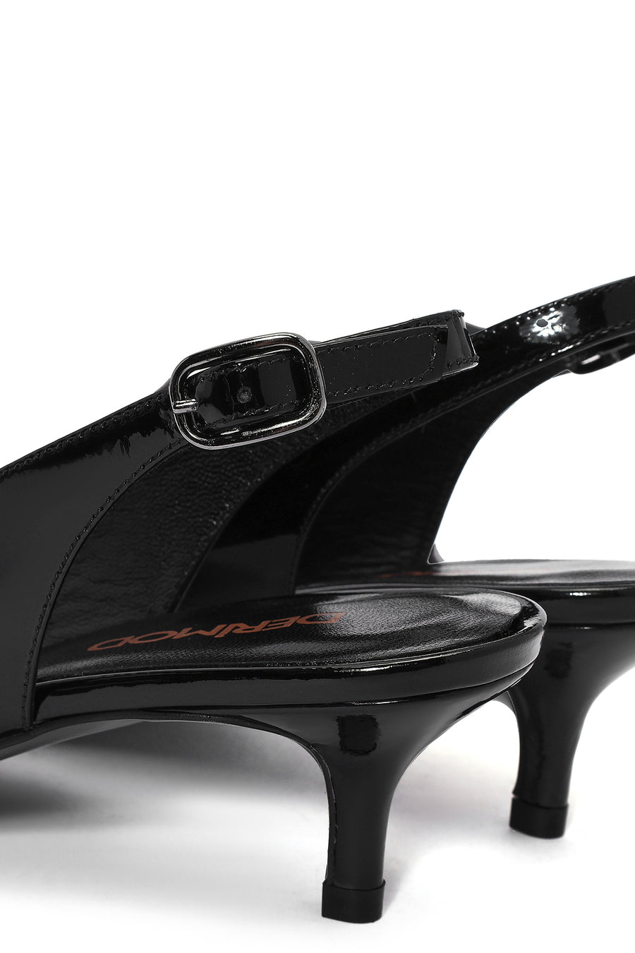 Women's Black Open Back Low Heel Patent Leather Shoes