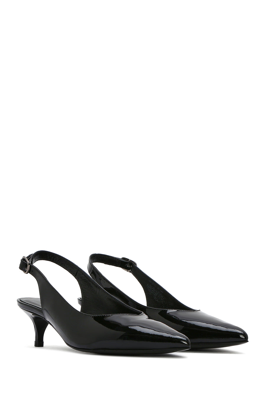 Women's Black Open Back Low Heel Patent Leather Shoes