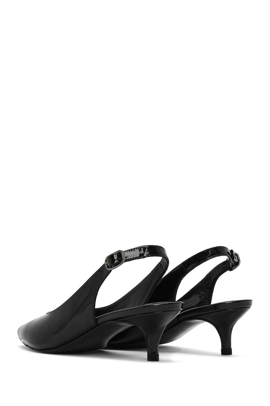 Women's Black Open Back Low Heel Patent Leather Shoes