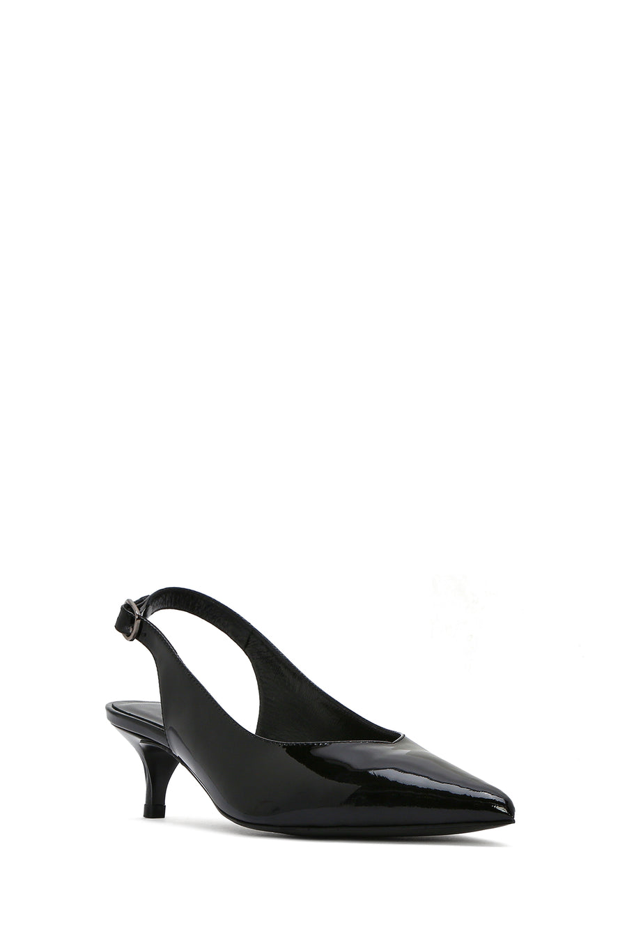Women's Black Open Back Low Heel Patent Leather Shoes