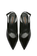 Women's Black Open Back Low Heel Patent Leather Shoes | Derimod