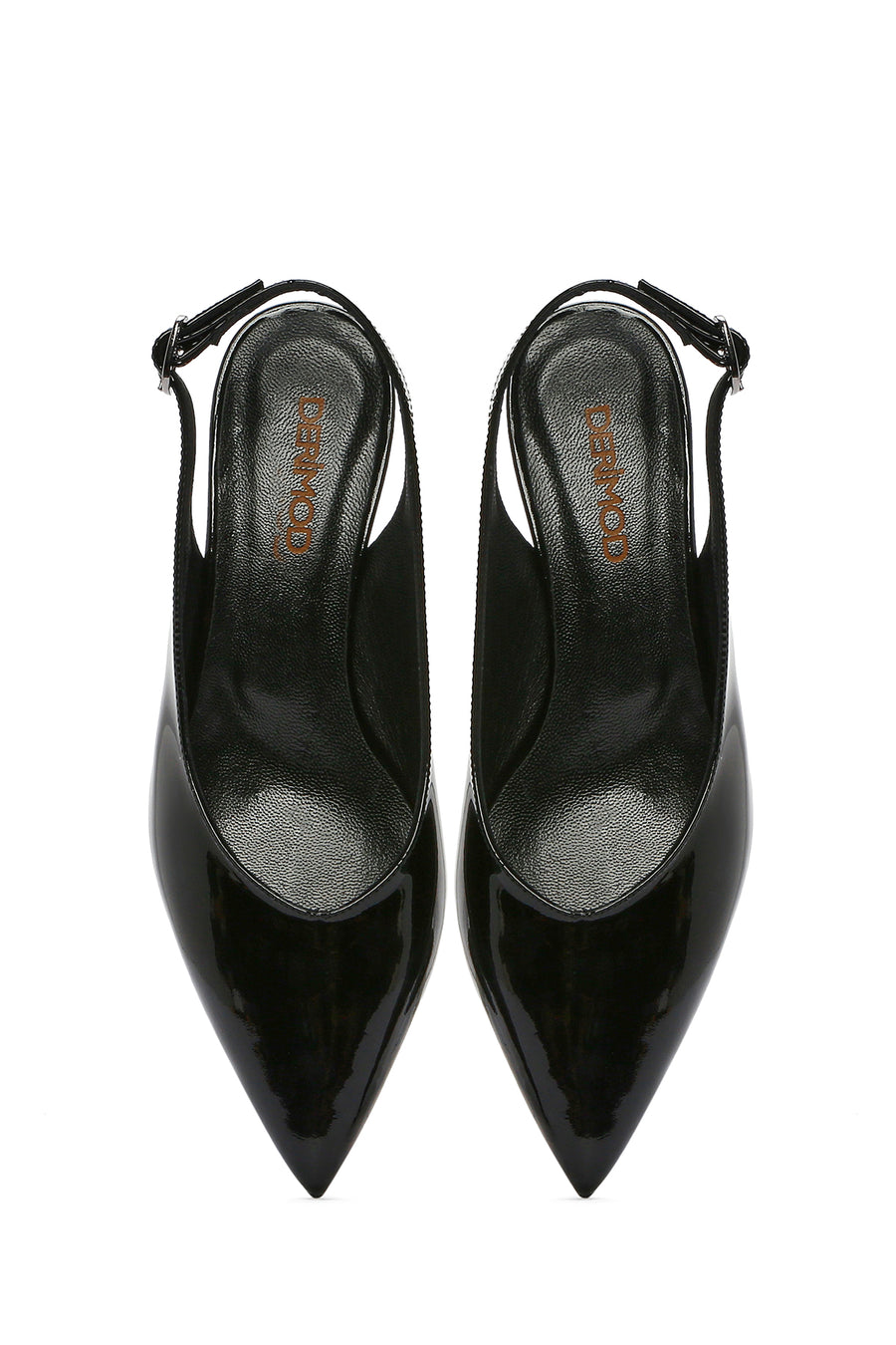 Women's Black Open Back Low Heel Patent Leather Shoes