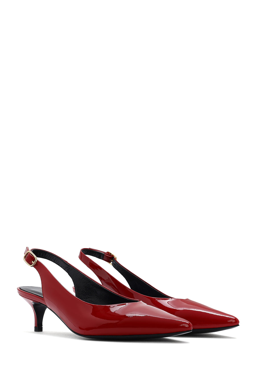 Women's Red Open Back Low Heel Patent Leather Shoes