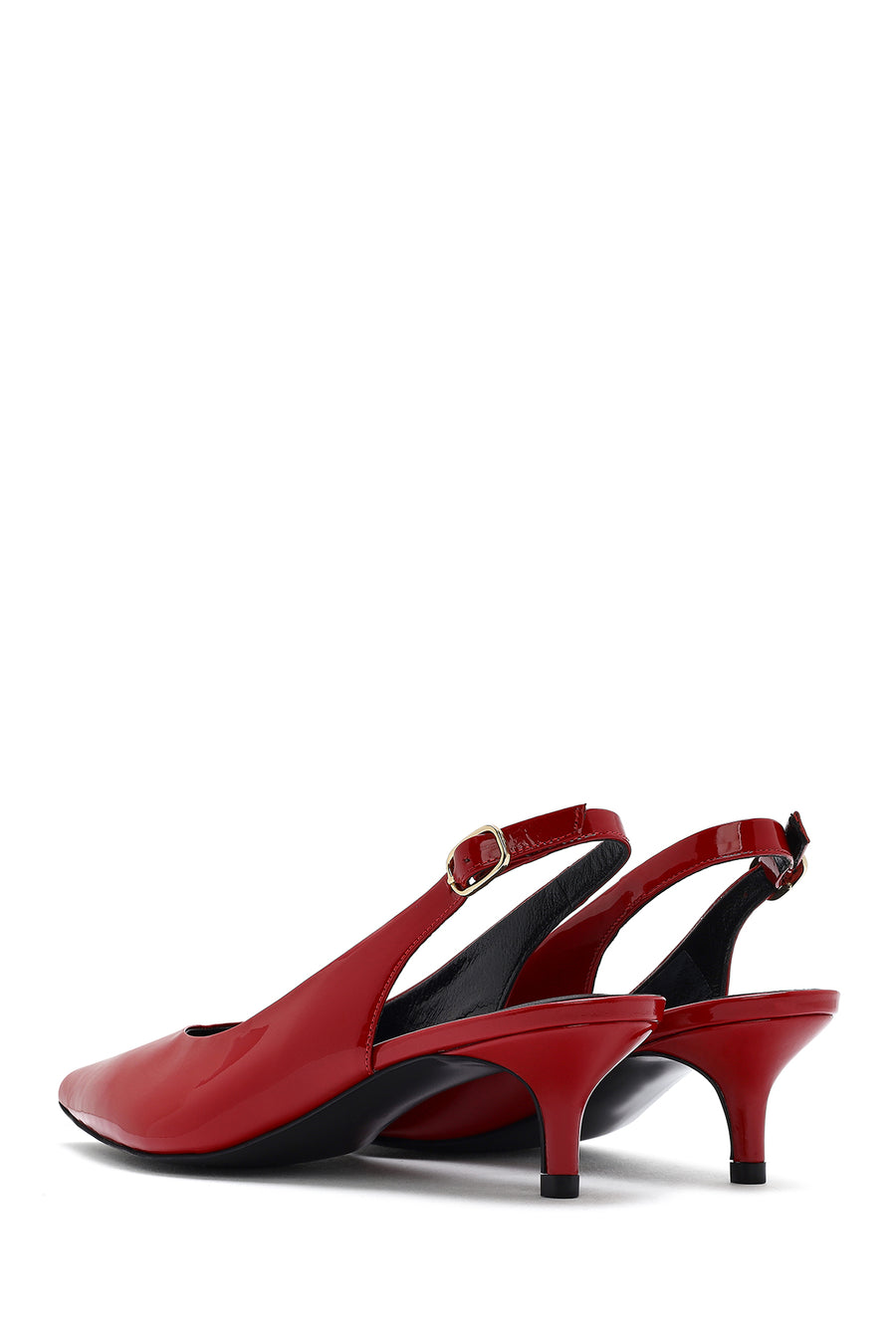 Women's Red Open Back Low Heel Patent Leather Shoes