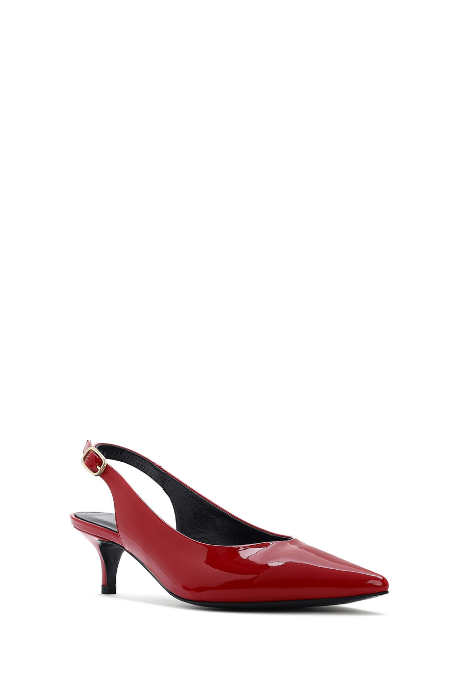 Women's Red Open Back Low Heel Patent Leather Shoes