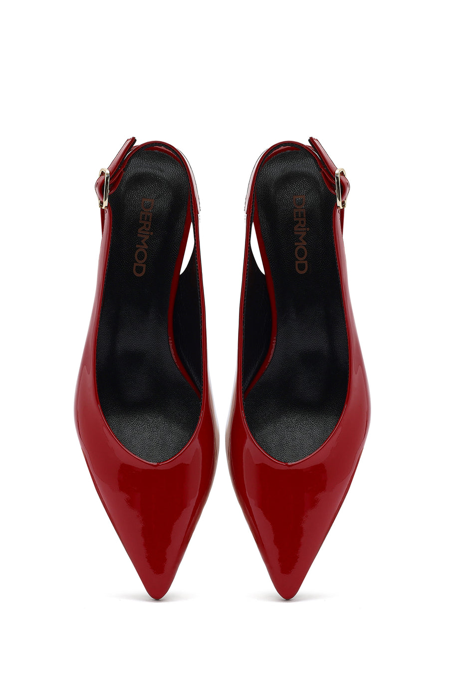 Women's Red Open Back Low Heel Patent Leather Shoes