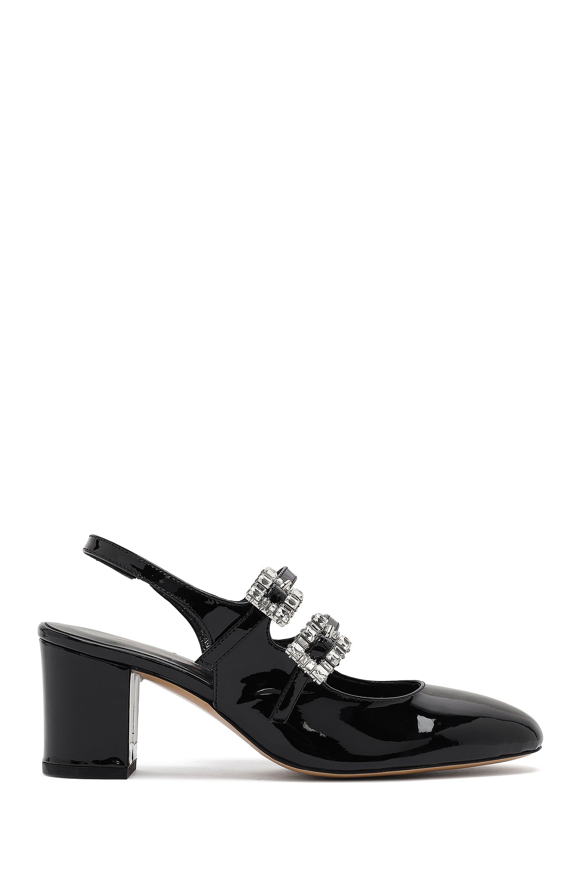 Women's Black Ankle Buckle Thick Heel Patent Leather Shoes 25SFD230616 | Derimod