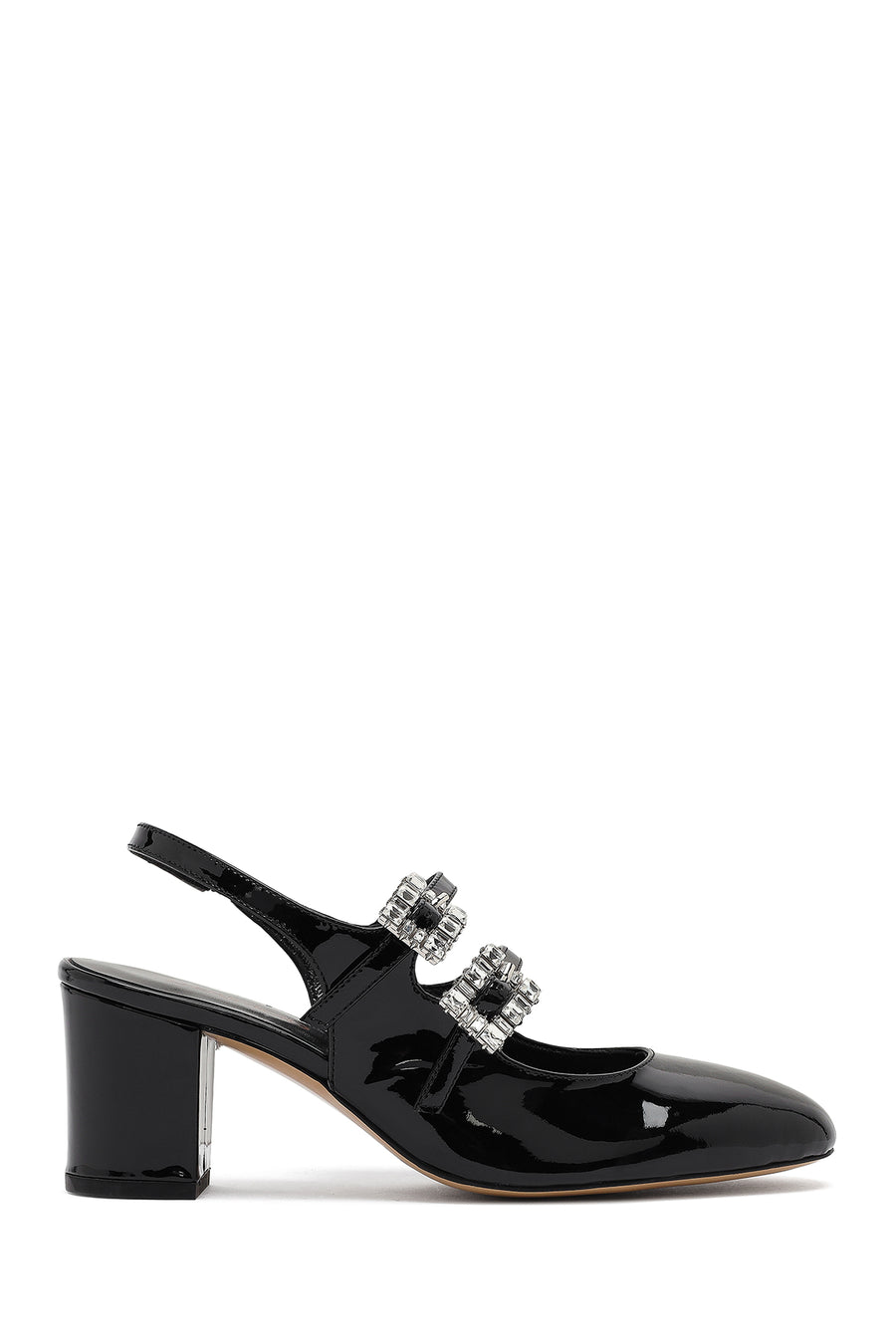 Women's Black Ankle Buckle Thick Heel Patent Leather Shoes 25SFD230616 | Derimod
