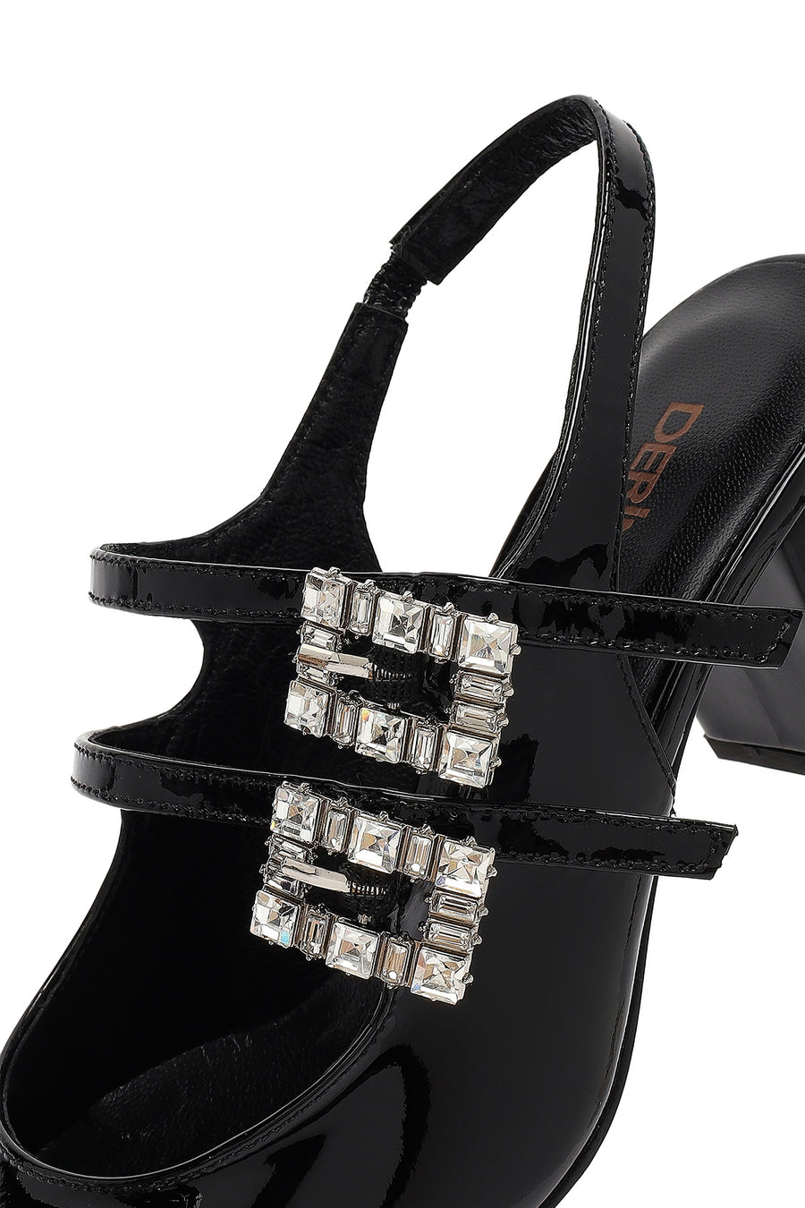 Women's Black Ankle Buckle Thick Heel Patent Leather Shoes