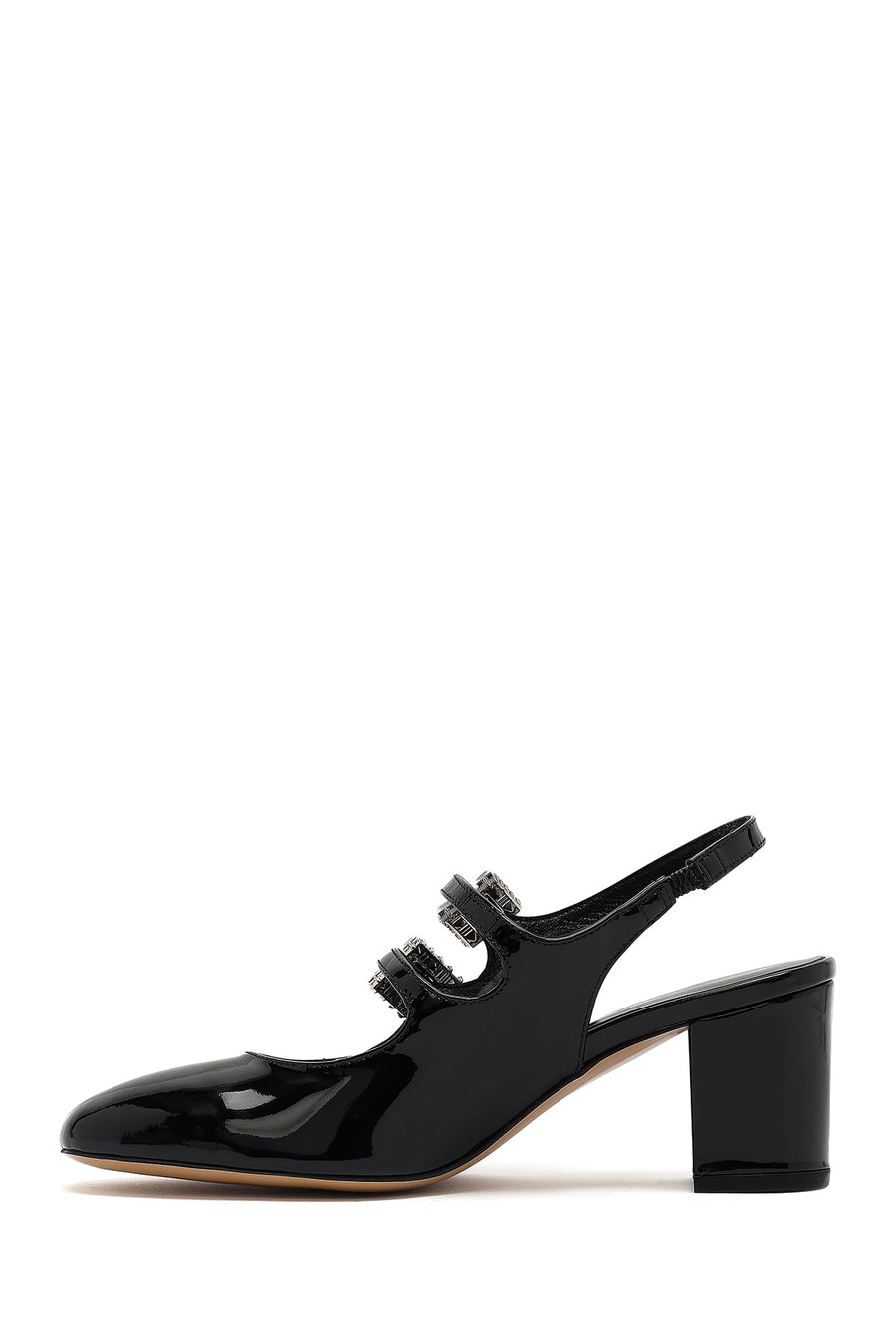 Women's Black Ankle Buckle Thick Heel Patent Leather Shoes