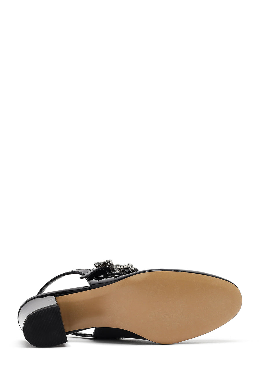 Women's Black Ankle Buckle Thick Heel Patent Leather Shoes
