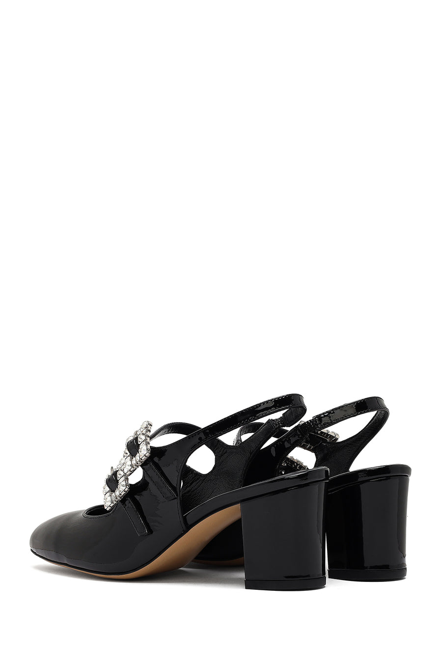 Women's Black Ankle Buckle Thick Heel Patent Leather Shoes