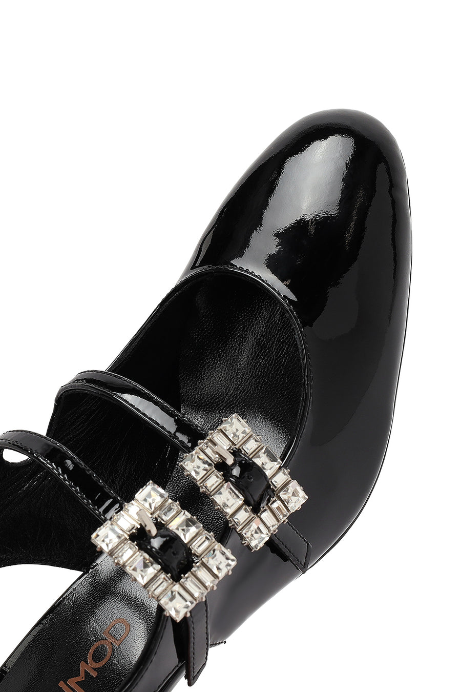 Women's Black Ankle Buckle Thick Heel Patent Leather Shoes