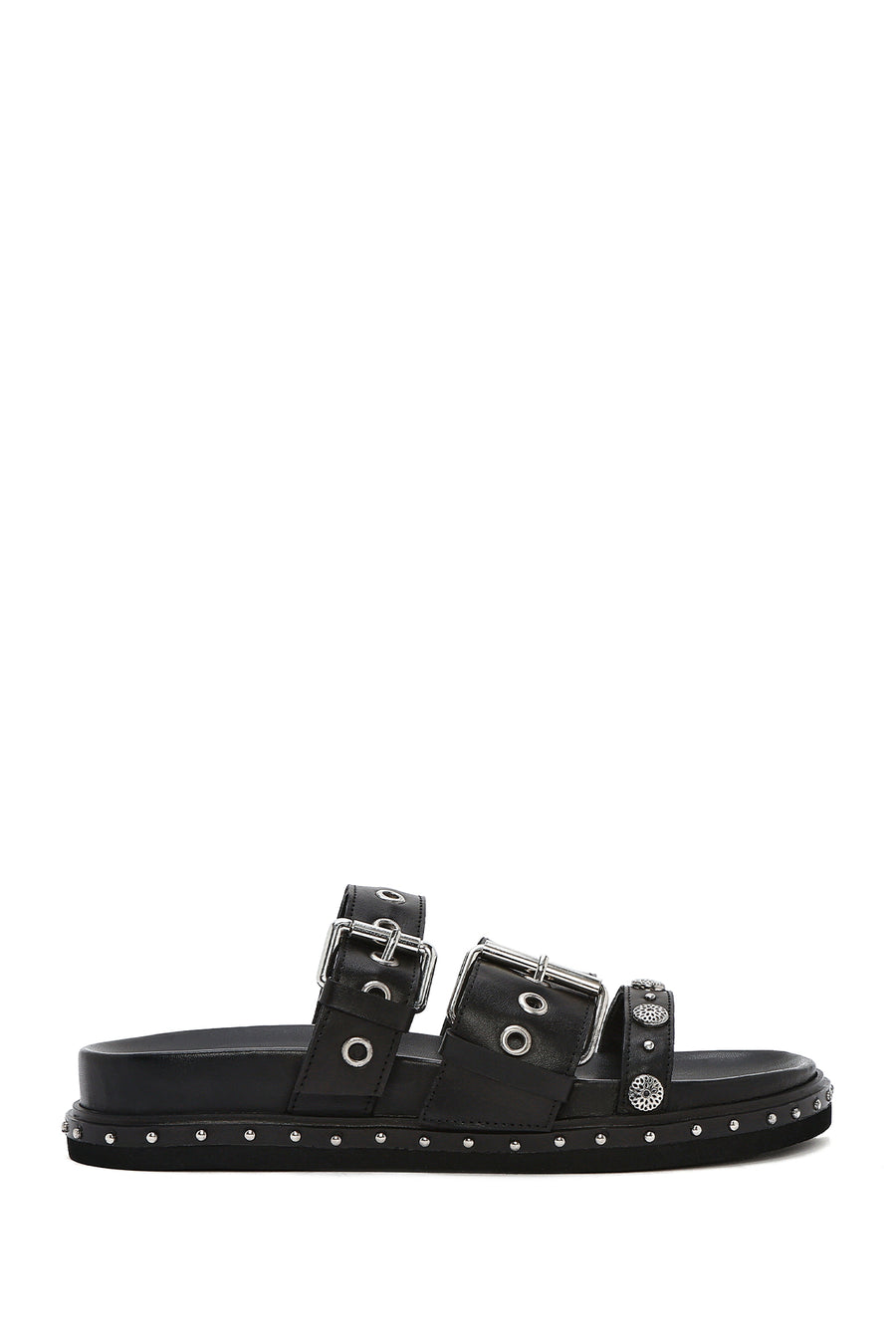 Women's Black Buckled Strap Suede Leather Slippers 25SFD270010 | Derimod