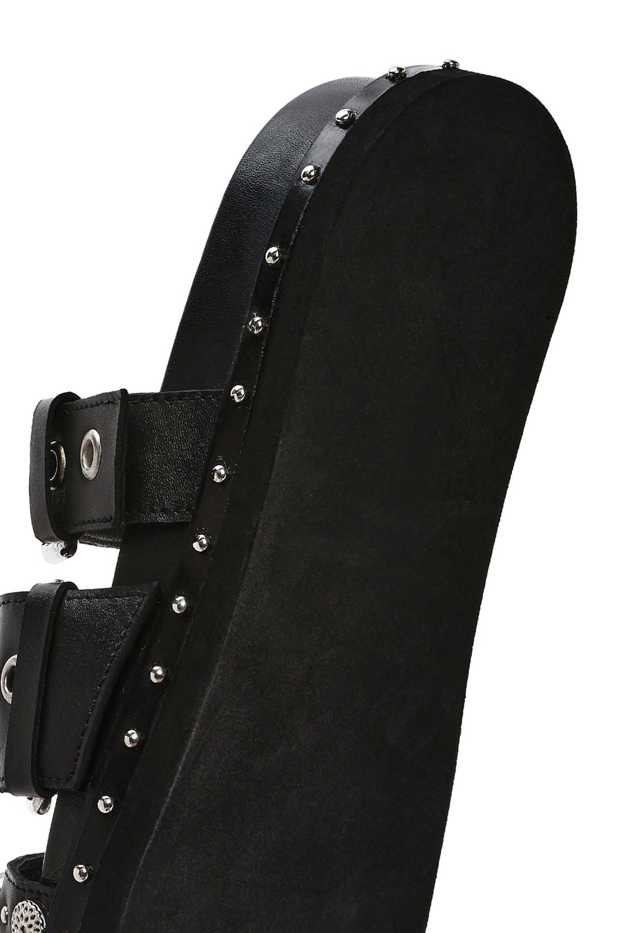 Women's Black Buckled Strap Suede Leather Slippers