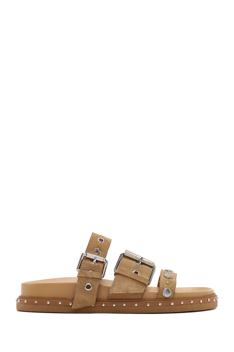 Women's Brown Buckled Strap Suede Leather Slippers 25SFD270010 | Derimod