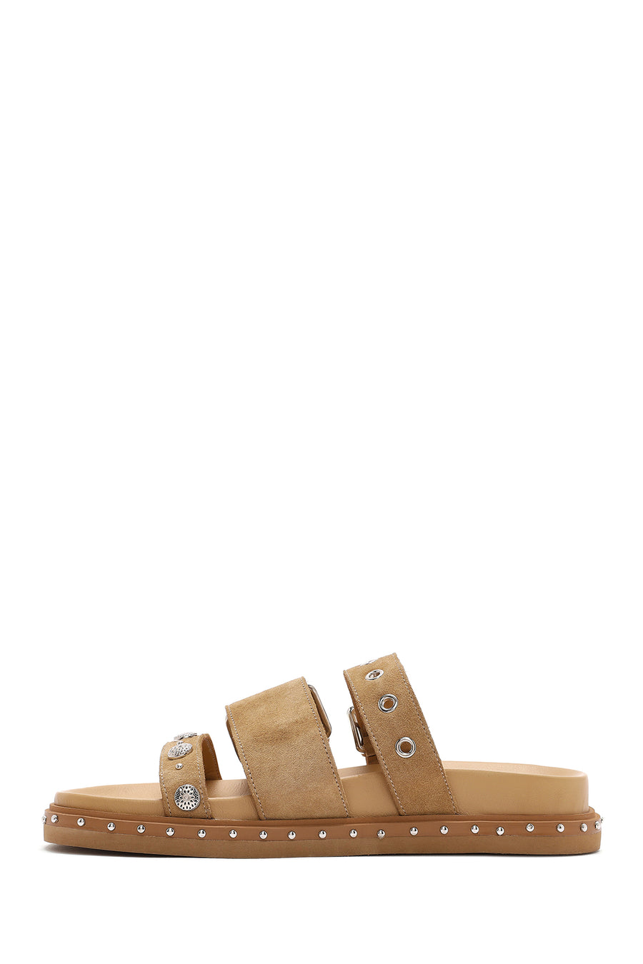 Women's Brown Buckled Strap Suede Leather Slippers