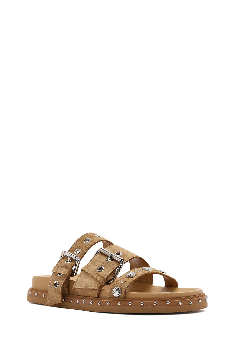 Women's Brown Buckled Strap Suede Leather Slippers
