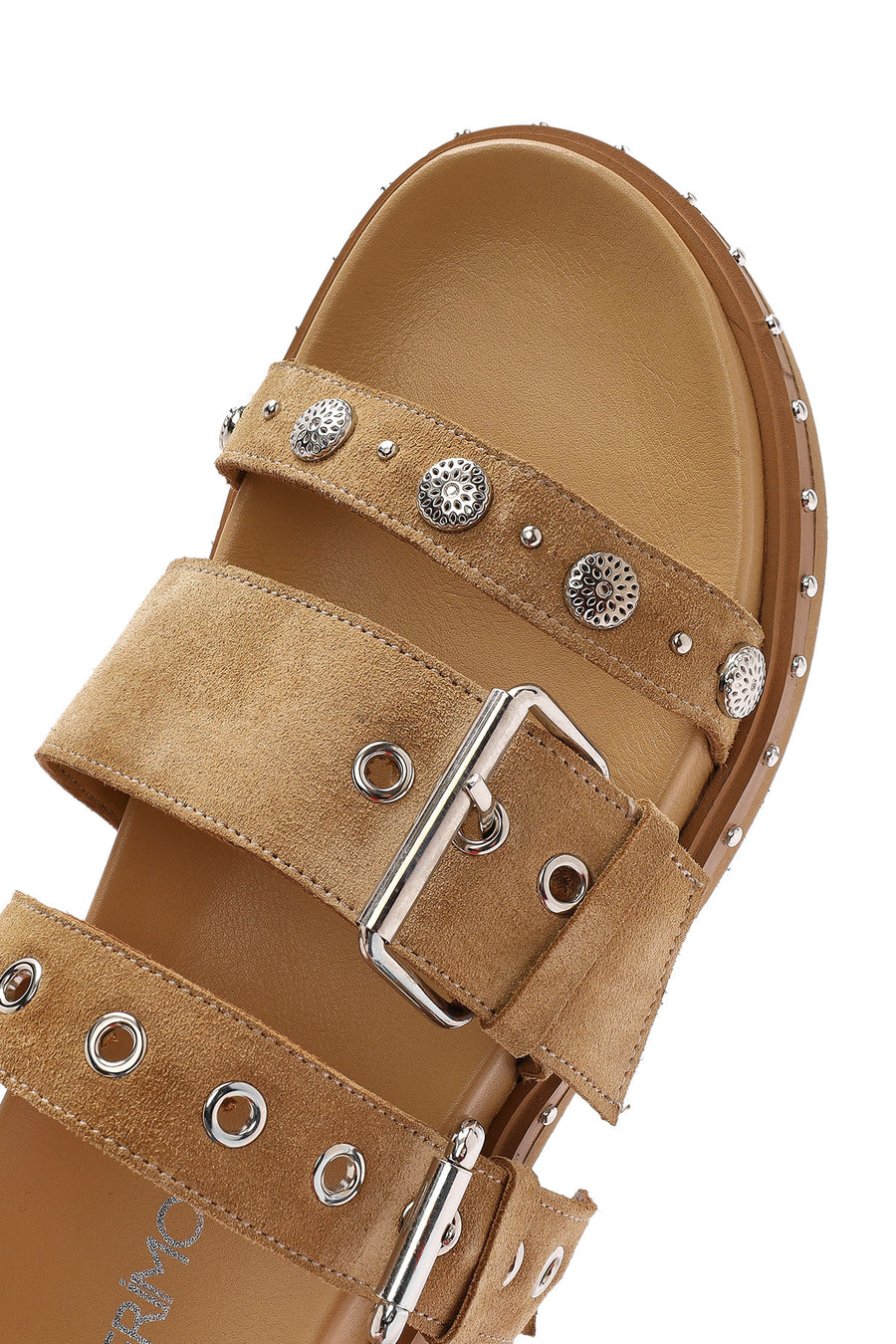 Women's Brown Buckled Strap Suede Leather Slippers