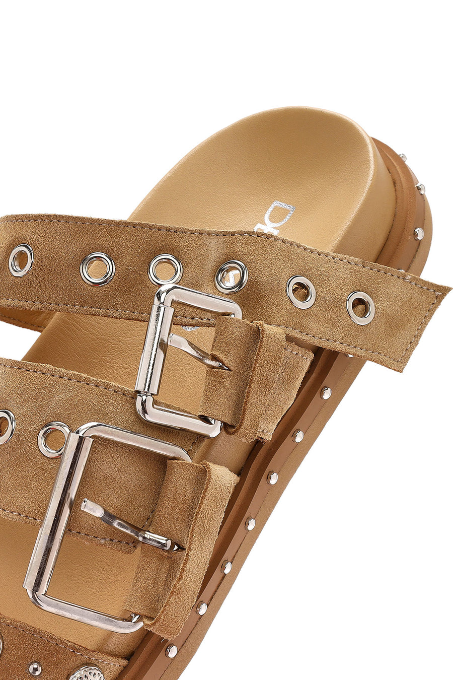 Women's Brown Buckled Strap Suede Leather Slippers