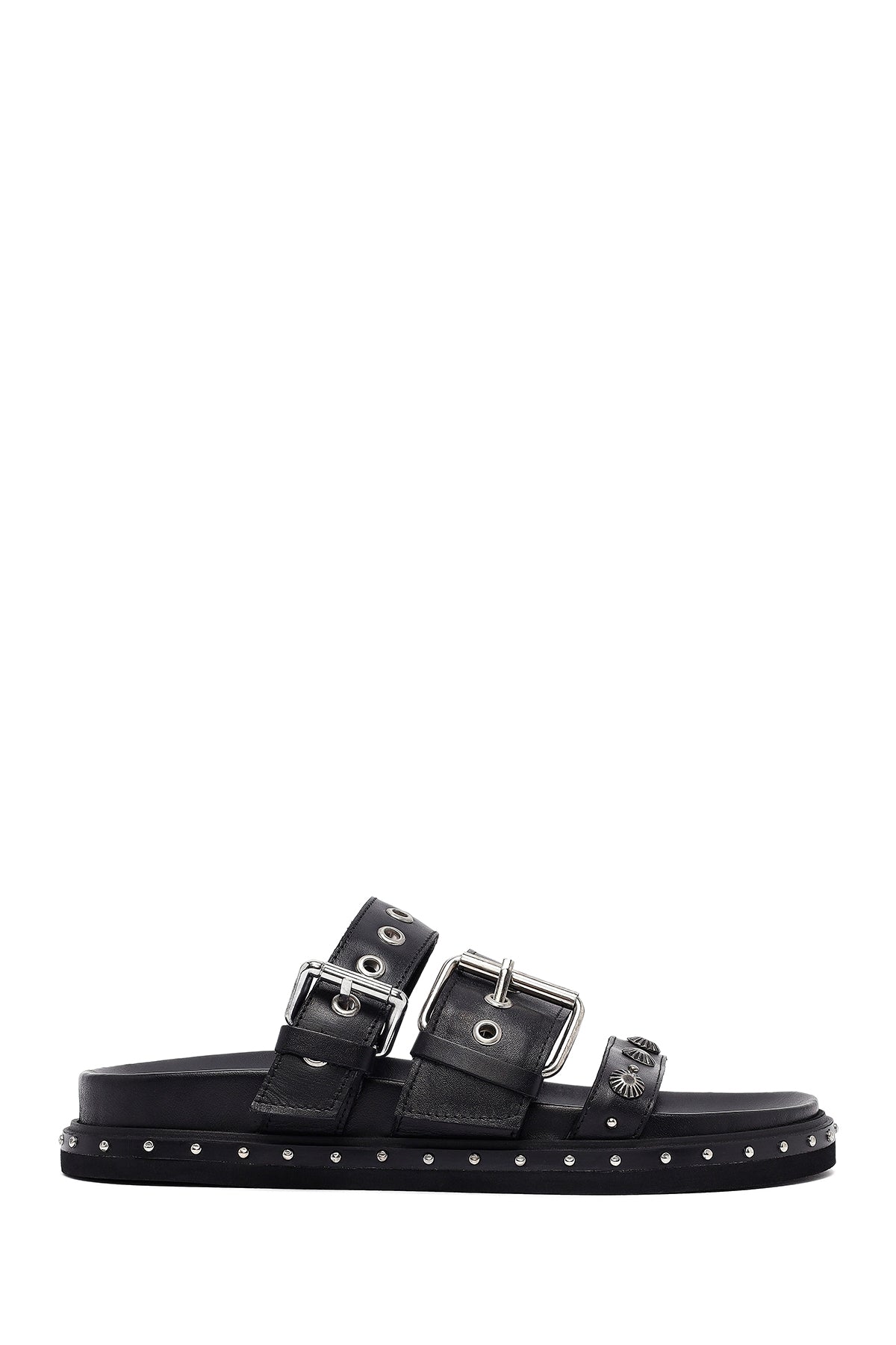 Woman Black Buckle Leather Slipper 25SFD270018 | Derimod