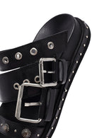 Woman Black Buckle Leather Slipper | Derimod