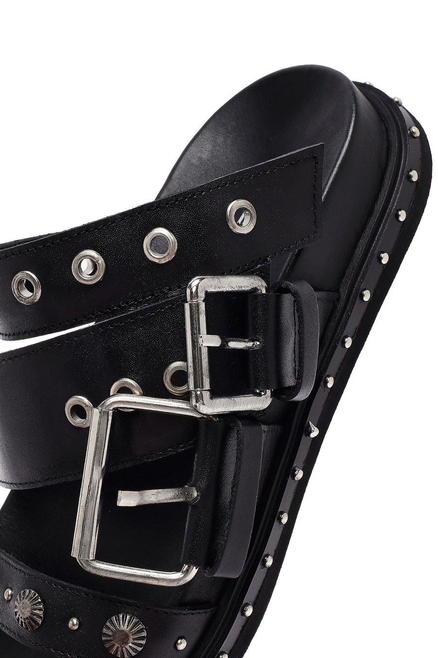 Woman Black Buckle Leather Slipper