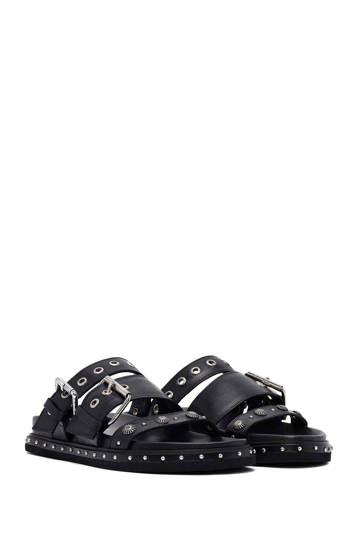 Kadın Siyah Tokalı Deri Terlik