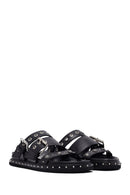 Woman Black Buckle Leather Slipper | Derimod