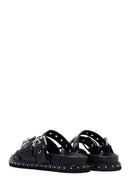 Woman Black Buckle Leather Slipper | Derimod