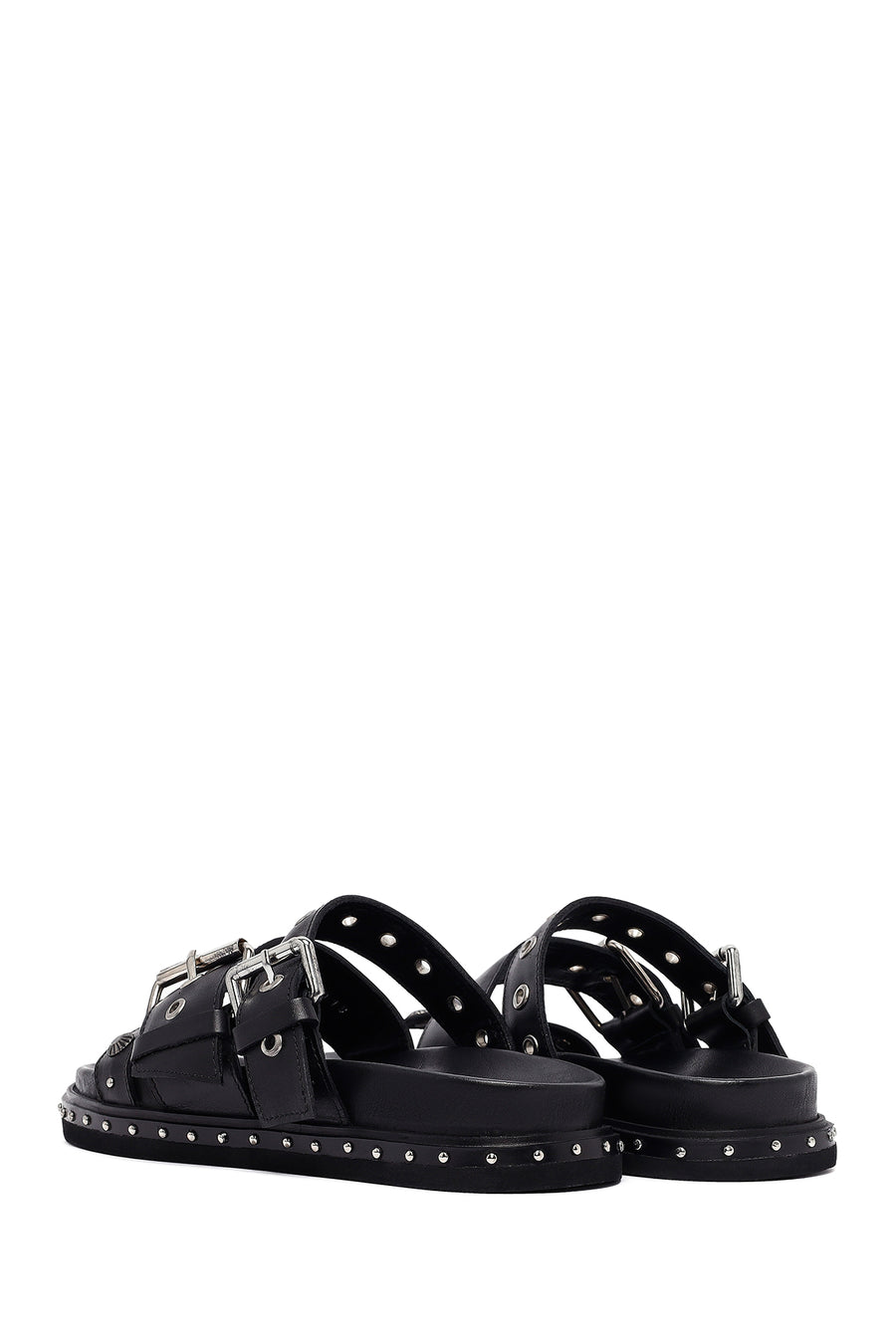 Woman Black Buckle Leather Slipper