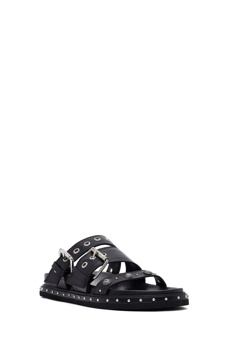 Woman Black Buckle Leather Slipper
