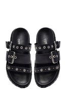Woman Black Buckle Leather Slipper | Derimod