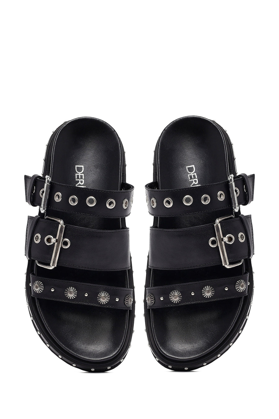 Woman Black Buckle Leather Slipper