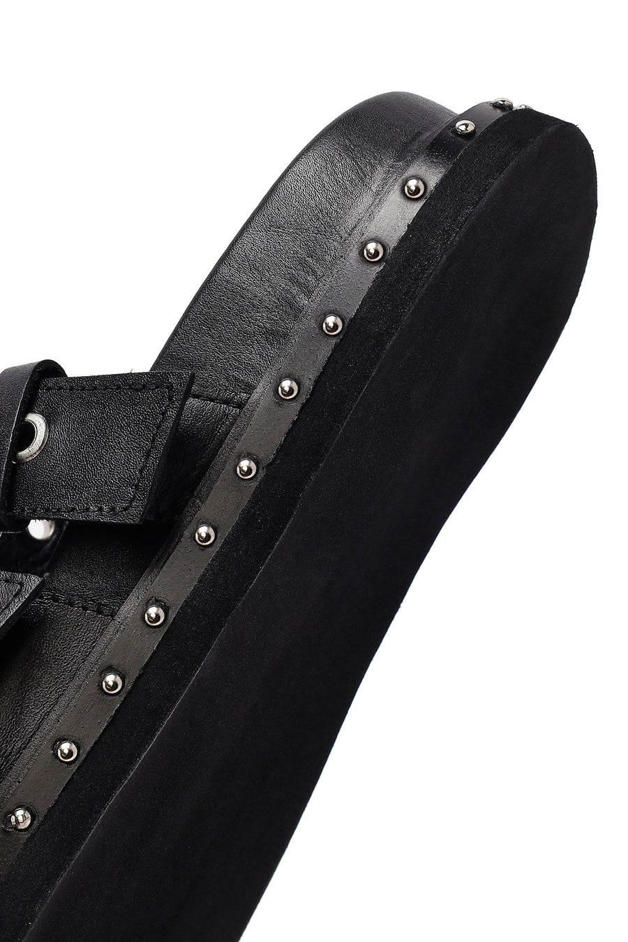 Woman Black Buckle Leather Slipper