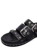 Woman Black Buckle Leather Slipper | Derimod
