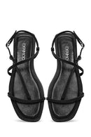 Kadın Siyah Parmak Arası Deri Sandalet | Derimod