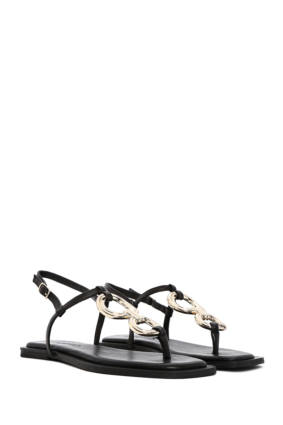 Women's Black Back Tie Flip Flop Leather Sandals