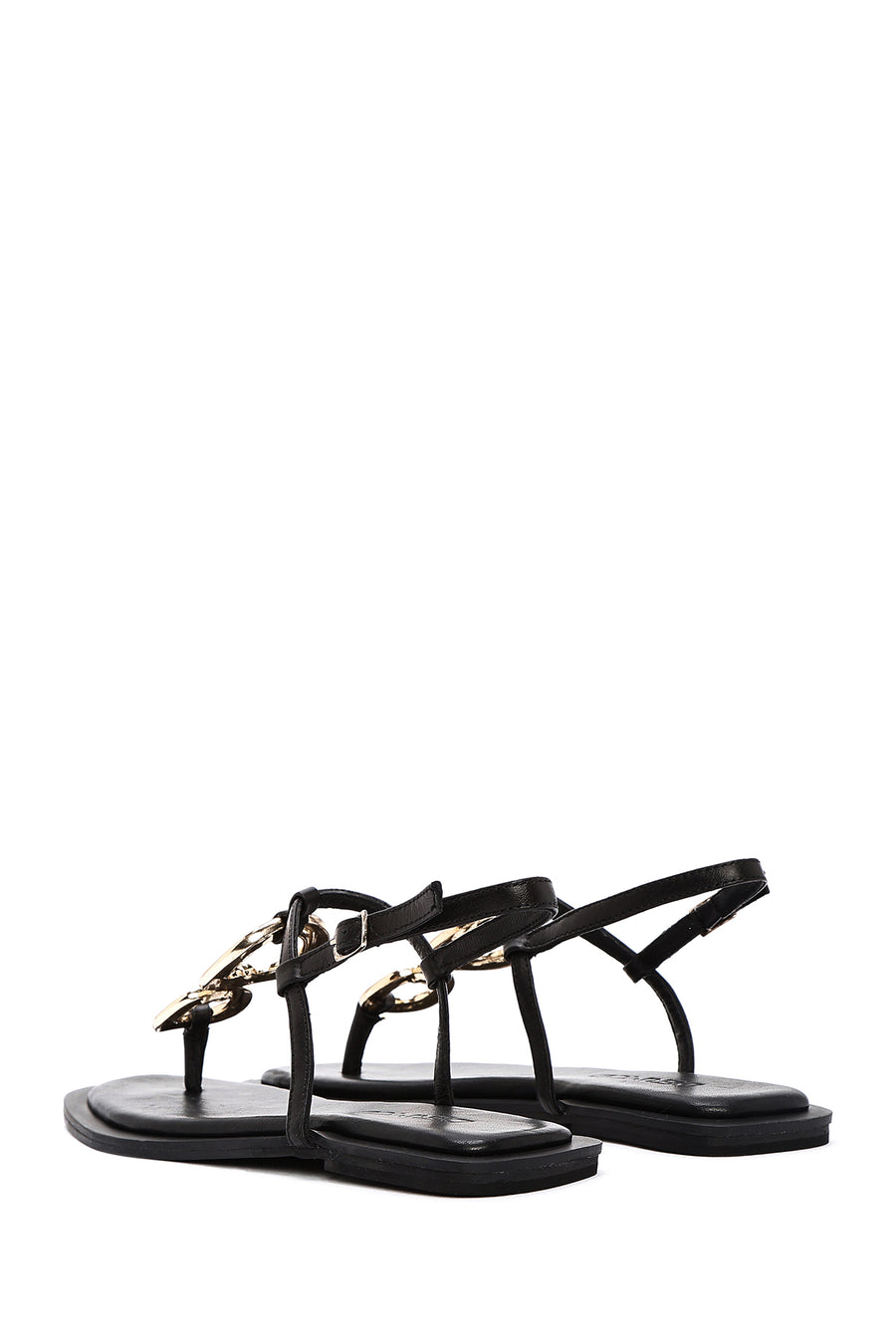 Women's Black Back Tie Flip Flop Leather Sandals