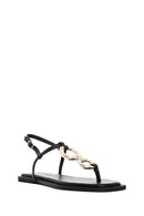 Women's Black Back Tie Flip Flop Leather Sandals | Derimod