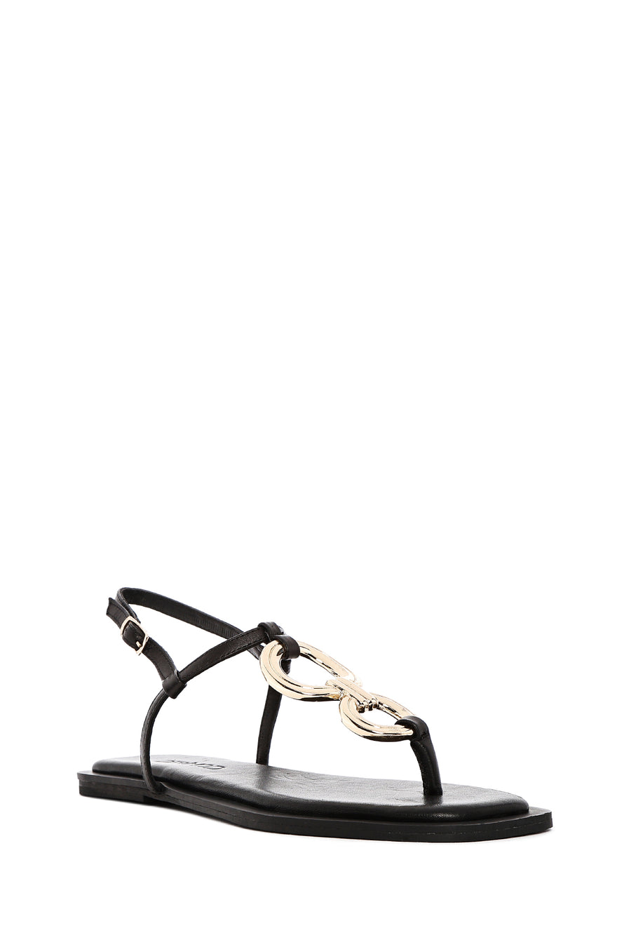 Women's Black Back Tie Flip Flop Leather Sandals