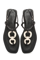 Women's Black Back Tie Flip Flop Leather Sandals | Derimod