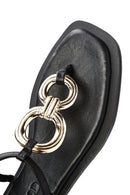 Women's Black Back Tie Flip Flop Leather Sandals | Derimod