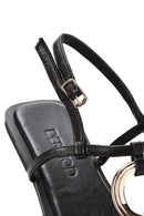 Women's Black Back Tie Flip Flop Leather Sandals | Derimod