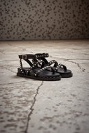 Women's Black Ankle Strap Metal Detailed Leather Sandals | Derimod