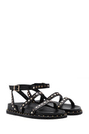 Women's Black Ankle Strap Metal Detailed Leather Sandals | Derimod