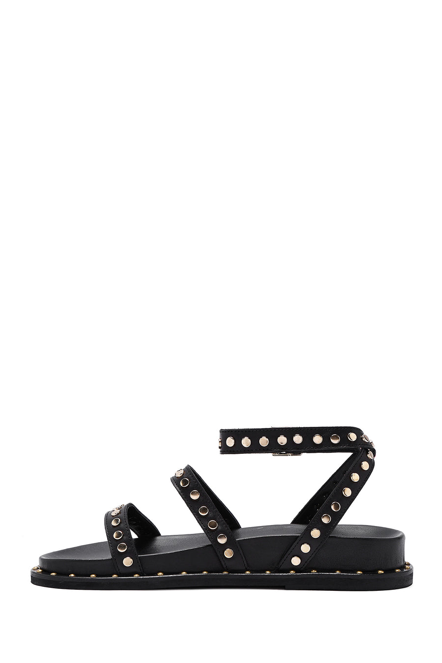 Women's Black Ankle Strap Metal Detailed Leather Sandals