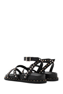 Women's Black Ankle Strap Metal Detailed Leather Sandals | Derimod