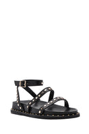 Women's Black Ankle Strap Metal Detailed Leather Sandals | Derimod