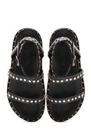 Women's Black Ankle Strap Metal Detailed Leather Sandals | Derimod